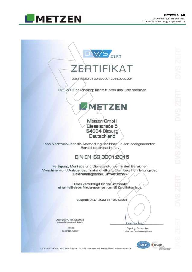 DIN EN ISO 9001:2015 METZEN GmbH