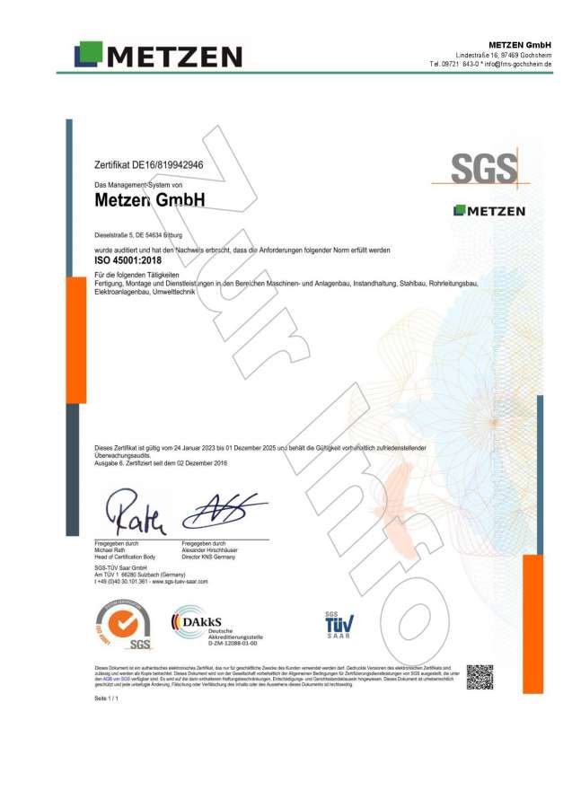 ISO 45001:2018 Metzen GmbH