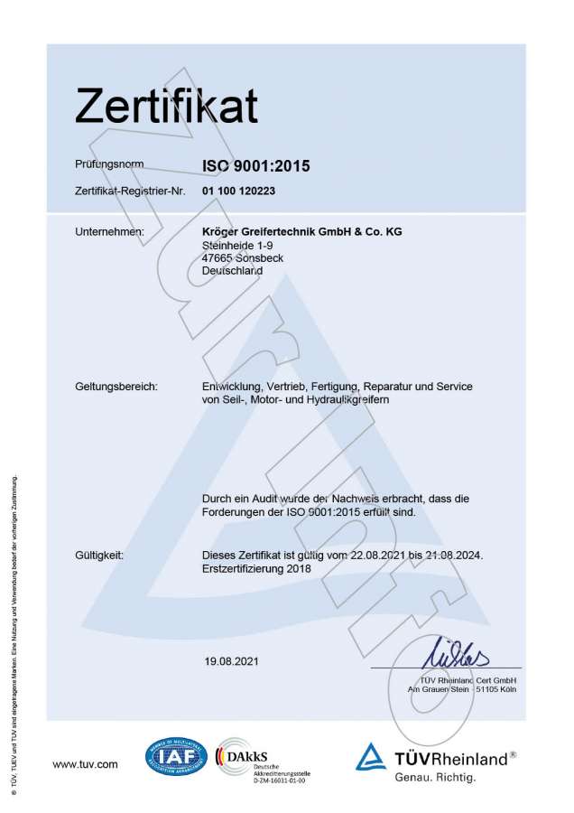 KRÖGER Greifertechnik GmbH & Co. KG - ISO-9001-2015 - DE-EN - 01-100-120223 - 2023
